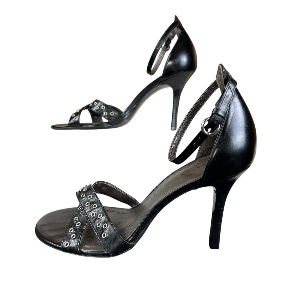 Gianni Bini Adam Strappy Heels Size 7.5 M Black Leather Studded Stiletto Sandals